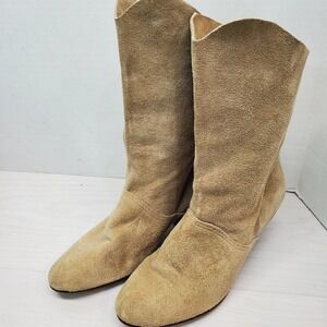 Kinney Shoes Tan Suede Slouchy Mid Calf Boots Low Heel Ankle‎ Booties Size 7 M